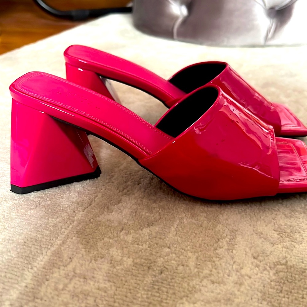 ASOS pink pyramid heel mules